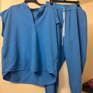 FIGS Blue Scrub Set – Women’s XL Top & Jogger Pants-Caribbean Blue